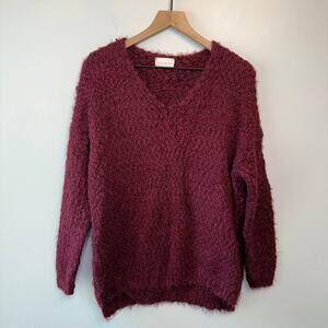 Dreamers by Debut Women's Eyelash Sweater Top Burgundy Red Size Medium